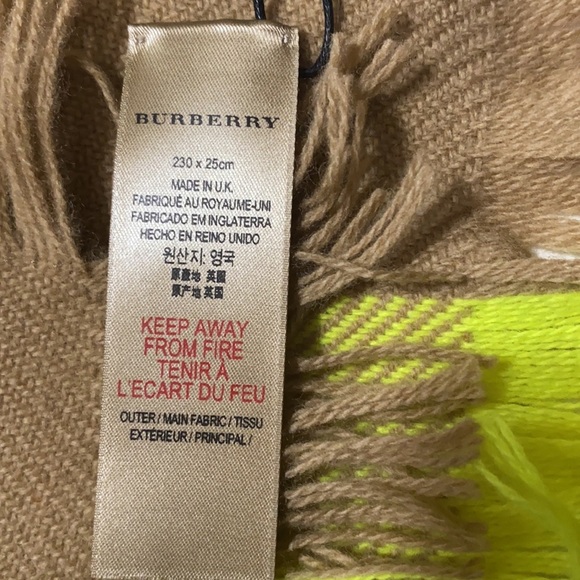 HP🎊 NWT Burberry tan and neon green wool scarf - Picture 7 of 10